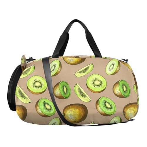 Kiwi Fruit Gray Kids Travel Duffel Bag for Boys Girls Overnight Weekend Tote Bag with Shoes Compartment for Beach Swim Trip2