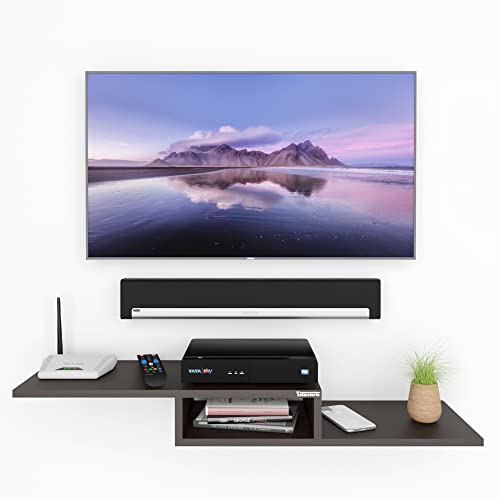 Image of ESTANTERIA Tv Unit Wall Mounted Engineered Wood TV Unit, TV Cabinet for Wall, TV Stand for Wall, TV Stand Unit Wall Shelf for Living Room, Set Top Box Wall Display Rack Stand (Standard, Wenge)