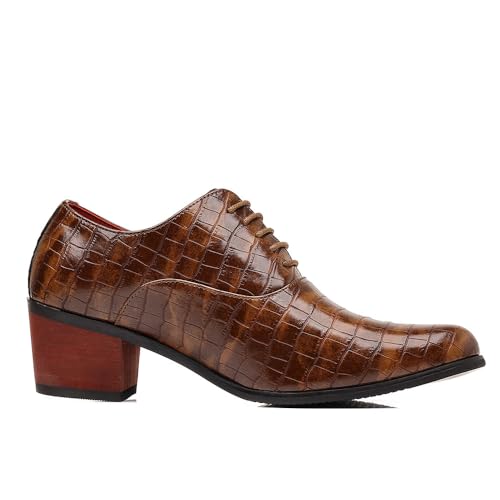 Santimon Men's Crocodile Print Dress Shoes Cuban Heel Formal Pointed Toe Lace-Up Oxfords for Wedding Party Prom Business, Faux Leather, Non-Slip Dance Shoes3