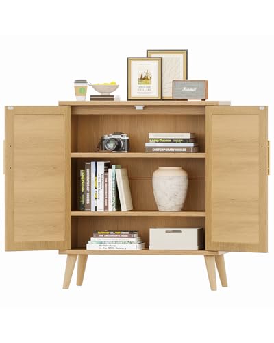 Rovaurx Rattan Storage Cabinet with Doors, Modern Accent Bathroom Floor Cabinet, Sideboard Buffet for Living Room, Entryway, Dining Room and Kitchen, Natural BMGZ108M - Image 8