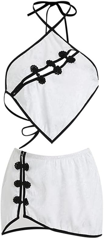 Cosplay Chinese style retro cheongsam sexy fashion underwear sexy girl apron suit (white)