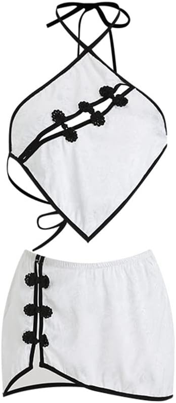 Cosplay Chinese style retro cheongsam sexy fashion underwear sexy girl apron suit (white)