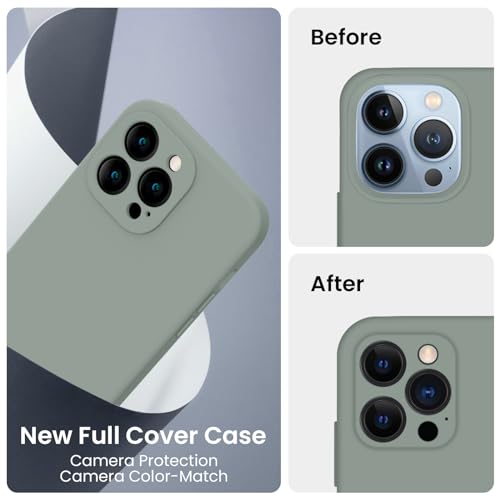 Image of FireNova Designed for iPhone 13 Pro Case, Silicone Upgraded [Camera Protection] Phone Case, Soft Anti-Scratch Microfiber Lining Inside, 6.1 inch, Calke Green