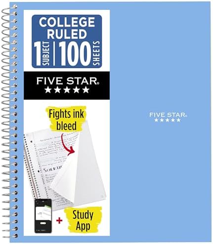 Five Star Spiral Notebook + Study App, 1 Subject, College Ruled Paper, 8.5" x 11", 100 Sheets, Blue (Color May Vary) (72565) - View 3