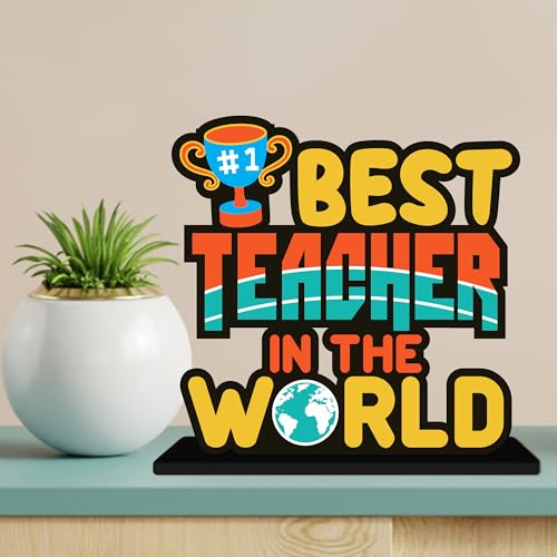 Image of Artvibes Best Teacher in the World Quotes Table Decor for Office Desk | Home Decoration Items | Living Room | Modern Art Wooden Showpiece Decorative Gift item (SP 1188)