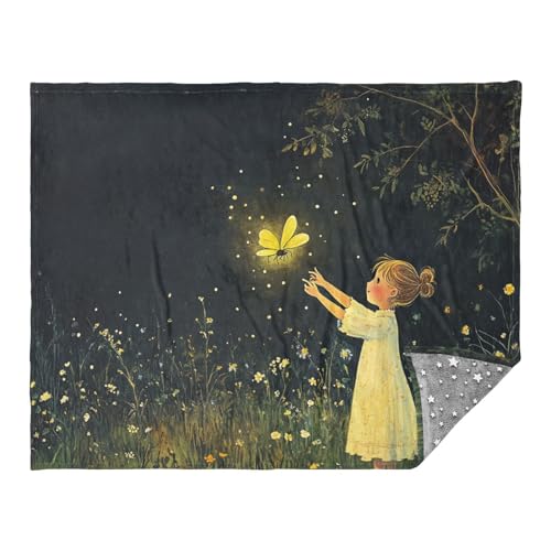 EtherSpher Firefly Girl - Manta negra para sofá, manta de sofá de 50 x 70 pulgadas