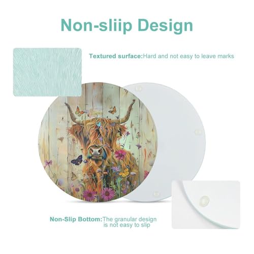 Tablas de Cortar de Vidrio Templado con Diseño de Vaca Highland y Mariposa, Antideslizantes con Patas de Goma, Resistentes a Rayones para Cocina miniatura 3