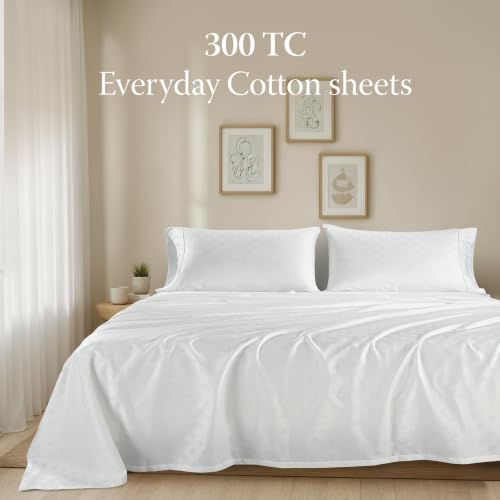 Image of Threadmill 300 Thread Count Cotton Queen Sheet Set, Sateen, Jacquard, White