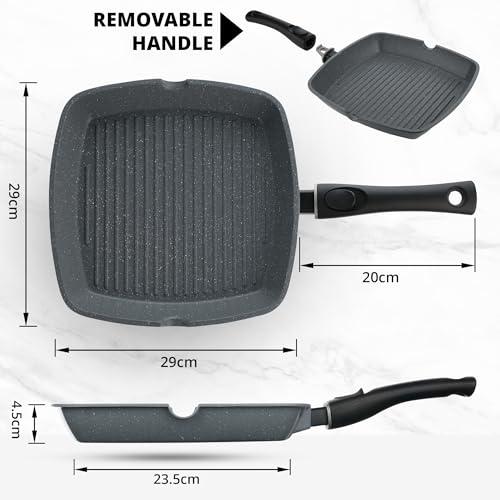 Homiu 29cm Non Stick Griddle Pan | Detachable Handle | Induction, Gas & Electric Hob Compatible Skillet Grill | Oven Safe Frying Pan for Steak, Pancake, Vegetables & Everyday Cooking - Image 3