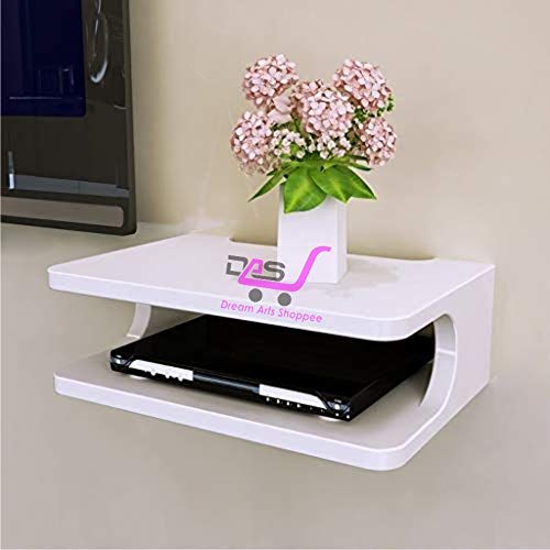 Image of Engineered Wood Set Top Box Stand Wall Shelf & Wi-Fi Modem Display Rack (White)