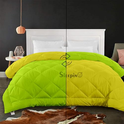 Image of 600 GSM Heavy Winter Double Bed Comforter | Microfiber, Breathable, Reversible,Soft, Lightweight & Machine Washable Comforter for Double Bed 90x100 Inch - GreenYellow