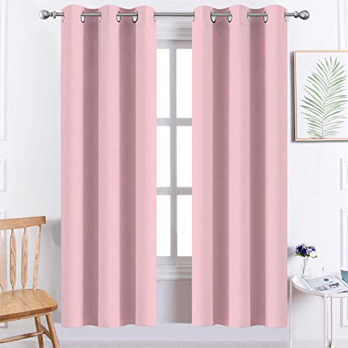 Yakamok Pink Curtains Room Darkening Thermal Insulated with Grommet Window Curtain for Bedroom, 38Wx72L inch, 2 Panels