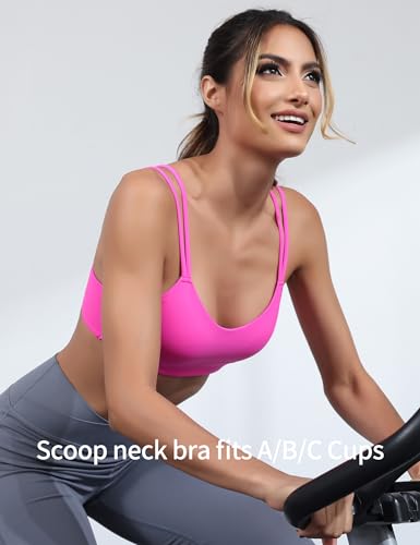 Image of Yoga Sports Workout Bras for Women Seamless Molded Cup Spaghetti Double Strap Bra Wirefree Scoop Neck Tank Top Bras
