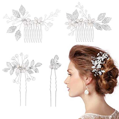Accessori capelli comunione, fermaglio per capelli con fiori e perla al centro, set di due pezzi, accessori capelli prima comunione, accessori capelli bambina - Italia