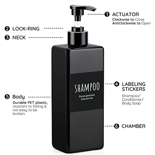 Image of Segbeauty Black Soap Dispenser, 2pcs 16.9oz Square Plastic Pump Press Shower Bottles, 500ml Empty Refillable Bathroom Shower Dispenser Containers for Shampoo Conditioner Lotion Gel Liquid Soap