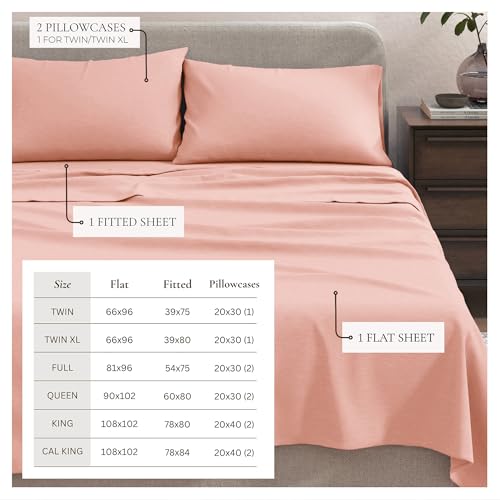 Image of Great Bay Home Cotton Jersey Knit Full Sheet Set - Ultra-Soft, Stretchy, Heathered Melange Bed Sheets - Cozy, Soft T-Shirt Sheet & Pillowcase Set (Blush Pink)