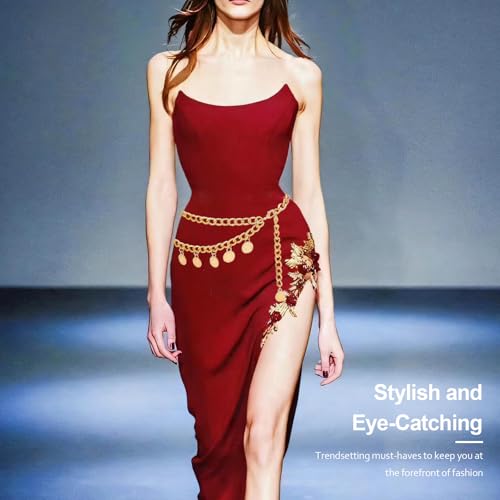 Gold Chain Belt for Women - Adjustable Waist Chain with Sun Charm, Multi-Layer Metal Body Jewelry for Dresses, Medieval-themed and Boho Fashion Accessories2