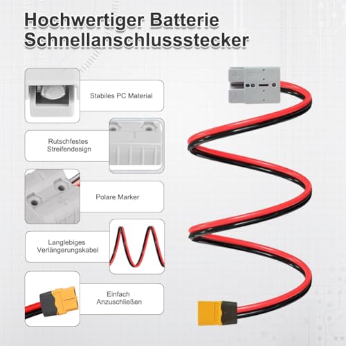 ASOFTY XT60 Buchsenstecker auf 50A 10AWG Batterie Schnellanschlussstecker, Anderson Stecker auf XT60 Solarkabel, 60CM Solar Verlängerungskabel, Batterieanschluss Kabel für Solarenergiesystem