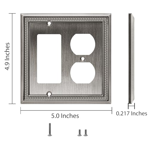 Image of Henne Bery Sunken Pearls Heavy Duty Decorative Wall Plate Switch Plate Outlet Cover (Decorator /Duplex, Heirloom Silver)