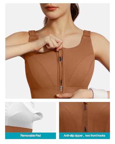 Image of Adjustable High Impact Sports Bras for Women Zip Front Full Coverage and Lift Padded Compression Tops
