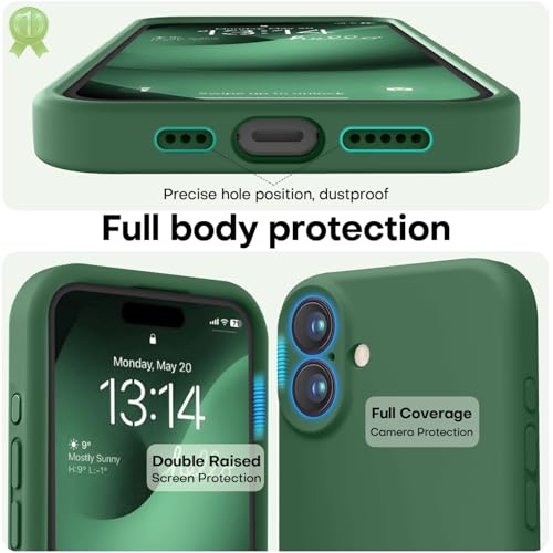 Image of LOVE 3000 Designed for iPhone 16 Case, Premium Silicone with [Soft Anti-Scratch Microfiber Lining] Shockproof Protective Phone Case for Men Women Girls 6.1 inch, Green