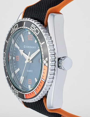 Image of GIORDANO Analog Quartz Watch for Men - Round Dial with Rotating Bezel, Luminous Hour Markers, Silicone & Stainless Steel Strap, Date Display