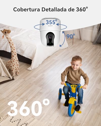 Cámara Imou mostrando su capacidad de rotación de 355 grados y vista de 90 grados