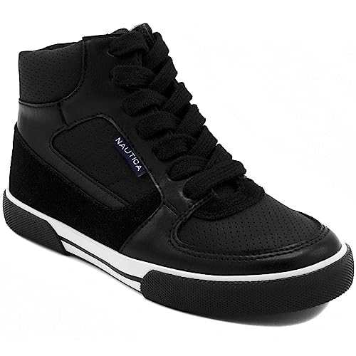 Nautica Boys Girls High-Top Sneakers Lace-Up Trainers Basketball Style Shoes-Horizon-Black,Size 3