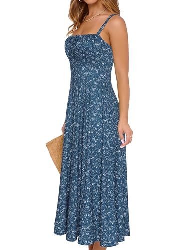 YATHON Women's Summer Midi Corset Boho Dresses Fall Casual Floral Spaghetti Straps Lace Up Dress Flowy Aline Beach Sundress4