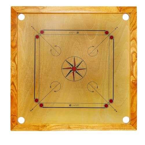 Carrom Board with Coins Striker & Bori Powder Smooth Surface Professional Quality Mango Wood Frame Sealed Pockets Water-Resistant Matte Finish 32x32 Inch