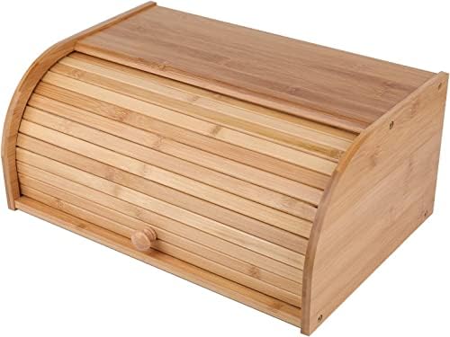 Lawei Bamboo Bread Box, Large Natural Roll Top Wood Bread Box, Countertop Bread Storage Bin, Bread Boxes Holder for Kitchen Food Storage