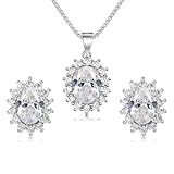 Juicfru Cubic Zirconia Jewelry Set for Women, White Gold Tone Oval Necklace and Earrings Set with AAA Cubic Zirconia, Hypoallergenic Wedding Jewellery Set Gift Costume Jewelry