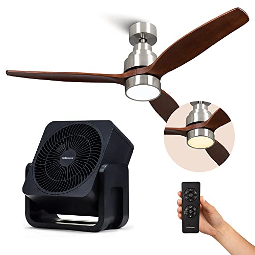 Mellerware - Pack Ventilador Techo con Luz Brizy Bright! 45W + Ventilador Mesa Air Power! 30W | TECHO: 6 Velocidades, 3 aspas, Función Verano-Invierno, Mando | MESA: 3 Velocidades, 3 aspas | Dark