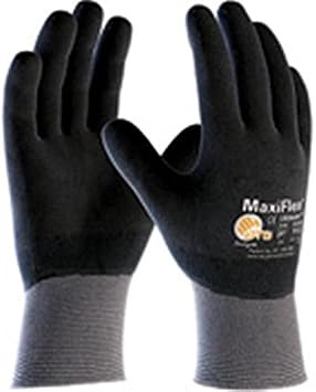 PIP Small MaxiFlex Ultimate by ATG Black Nitrile Full Coated Work Gloves With Nylon And Lycra Liner And Continuous Knit Wrist