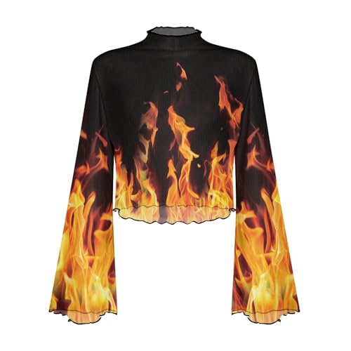 Jndtueit 70s Womens Bell Sleeve Top Floral Tops for Women Mock Neck Flare Tops Sheer Mesh Long Sleeve Top Ruffle Shirts4