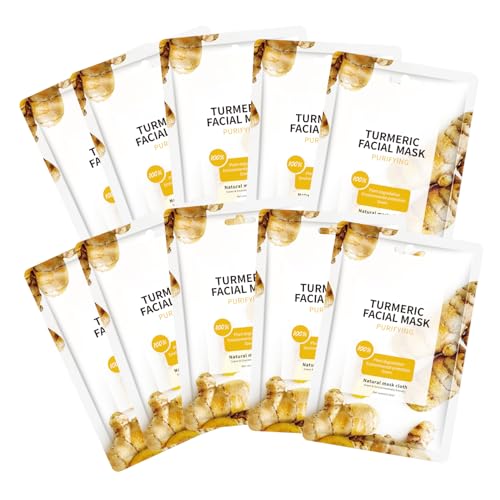 Pack of 10 Turmeric Face Masks Skincare, Daily Care Facial Masks Skincare, Hydrating Face Masks, Moisturizing Face Sheet Masks