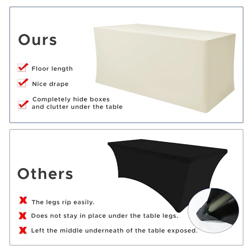 Image of Rectangle Spandex Fitted Tablecloths For Vendor 2 Pcs 72X30 Inch Beige | Wrinkle Resistant Table Covers Protector for 6 Foot Folding Table, Vendor Booths, Parties, Craft Show, Trade Show