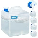 4 Stück Faltbarer Wasserkanister 10L,Wasserkanister mit hahn, Tragbar Trinkwasser Wassersack,100% Auslaufsicher,Faltbar Wasserkanister für Notfall,Camping,Outdoor etc