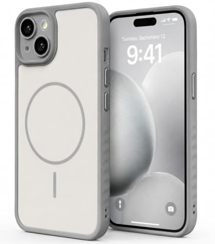 SQUIF for iPhone 15 Back Case Cover with Magnetic Ring Matte Shockproof Camera Bump Protection (Grey)