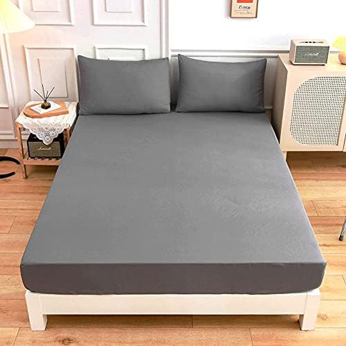 Solid color Fitted Sheets 100% Polyester Bedding Sheets, Chickwin Double King Single Size Bed for Deep Pocket 27cm - Shrinkage Fade Resistant Easy Care (dark green,135x200x27cm)