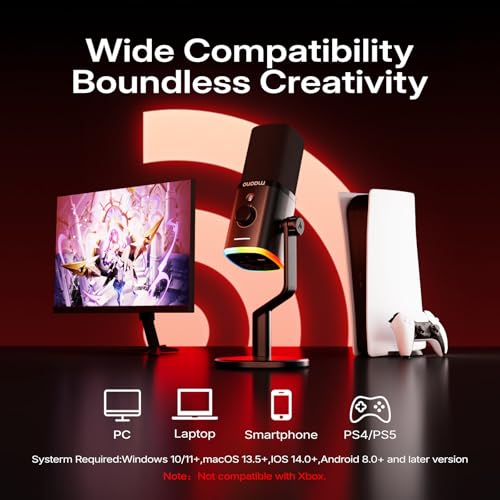 Image of MAONO PD100W Wireless Microphone for iPhone, Android Phone,PC, with USB-C /Lightning RX,Noise Cancelling, RGB Control Boom Mic for Content Creator Recording,Podcasting,Gaming Streaming, Black