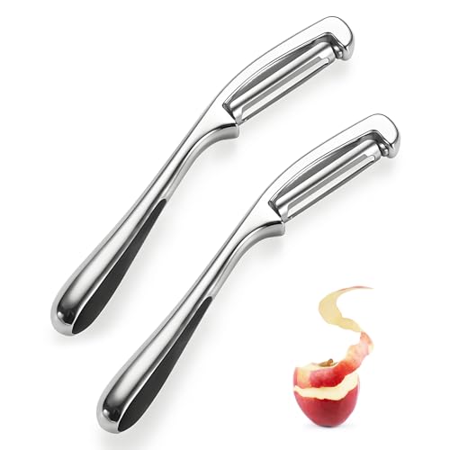 Pelador de Vegetales Frutas (2 Piezas), 16.5 x 2cm Pelador de Aleación de zinc, Para Pelar Papas, Verduras y Frutas en la Cocina, Plateado, Pelador Tipo de cuchilla