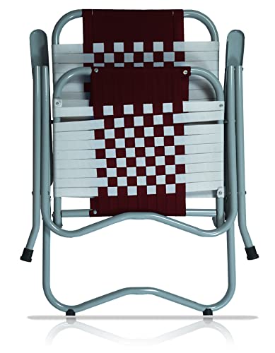 Image of ARTEMIST Foldable Stripe Chair with Arm Rest Portable Chair with Durable Folding Frame, Ideal for Garden, Patio, Lawn, Balcony (Maroon,Chromium Steel)