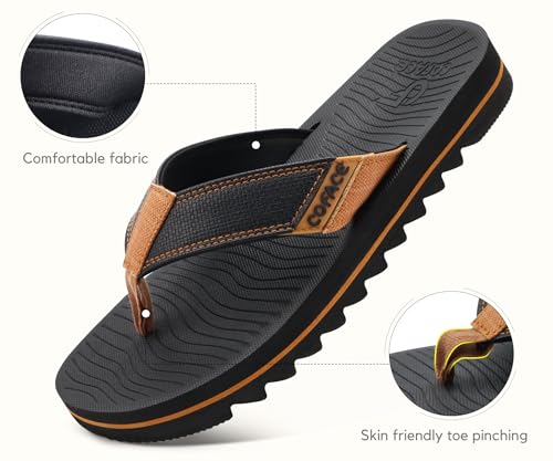 Image of COFACE Flip Flops for Men with Arch Support Mens Sport Beach Thong-Sandals Outdoor 2025 Summer Leather Sandal for Man Size7-15