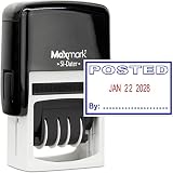 MaxMark Office Self Inking Date Stamp with Phrase Posted - 2 Color Blue/Red Ink