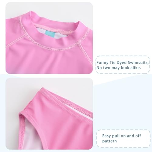 Image of Girls Long Sleeve Rash Guard Set Tie Dye Bathing Suits Two Piece Swimsuits for Kids Swim Shirts 3-16 Years