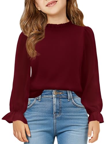 Image of Haloumoning Girls Long Sleeve Shirts Chiffon Blouses 5-14 Years