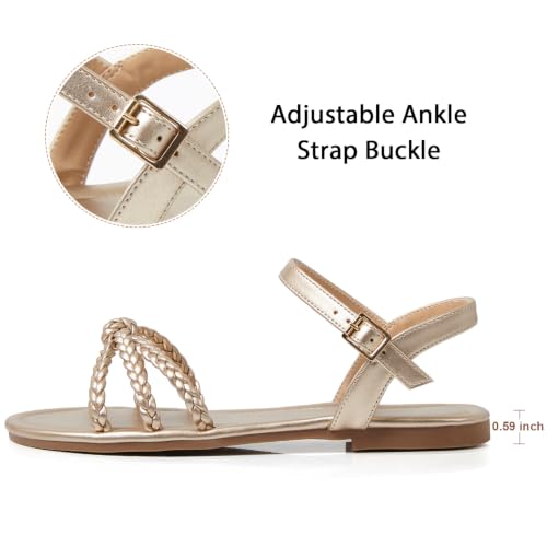 Image of iCKER Womens Braided Flat Sandals T‑Strap thong Elastic Stretch Ankle Strap