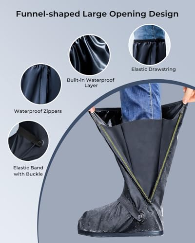 Image of ANYCHO 16.5 inch Tall Waterproof Shoe Cover for Rain, Shoe Rain Cover Waterproof for Men Women, PVC Anti-Slip Reflective Overshoes with Zipper, Reusable for Cycling, Motorcycling, Hiking, Camping