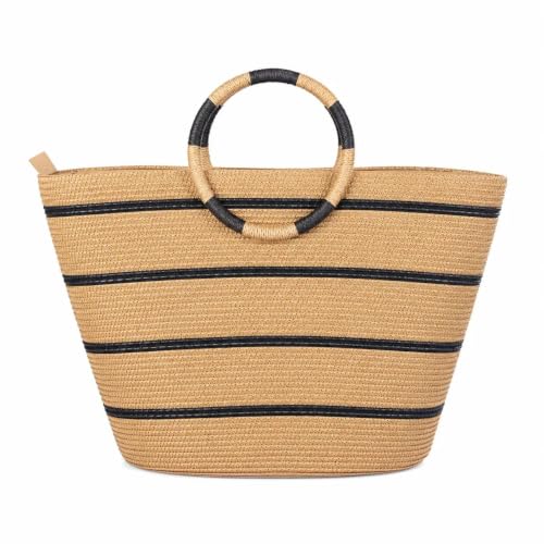 Image of Eiyye Large Woven Tote Bag for Women Straw Tote Bag Woven Stripe Handbag Travel Vacation Purse for Shopping Picnic Work